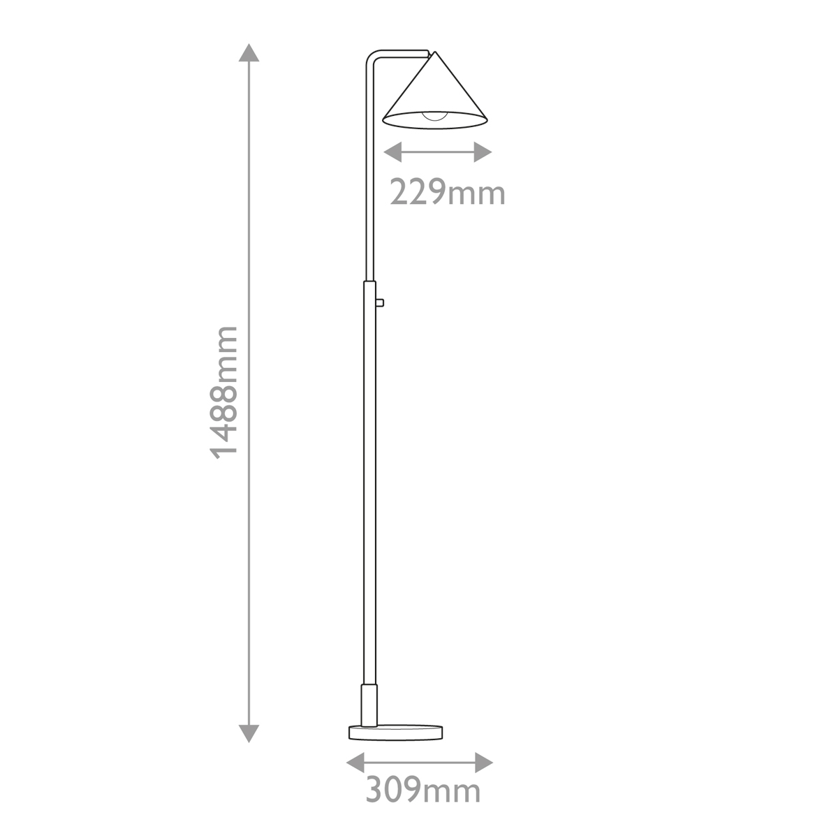 Торшер золотого цвета с плафоном в форме конуса и тонкой высокой стойкой на круглом основании Alora Mood в Рязани