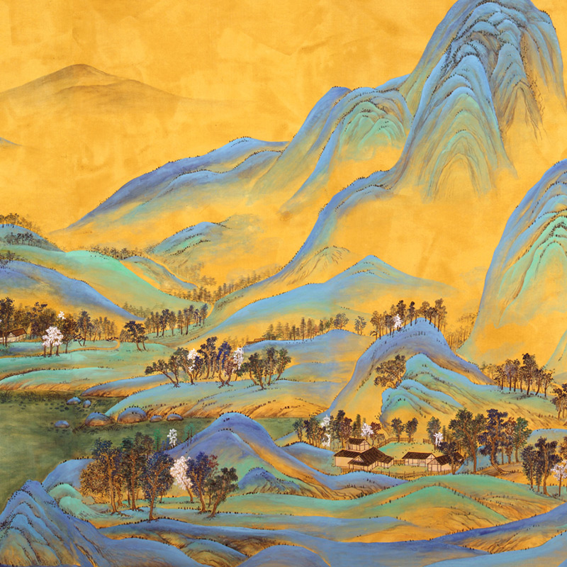 Обои ручная роспись A Thousand Li of Rivers and Mountains Original colourway on brown painted Xuan paper Обои ручная роспись A Thousand Li of Rivers and Mountains Original colourway on brown painted Xuan paper в Рязани | Loft Concept