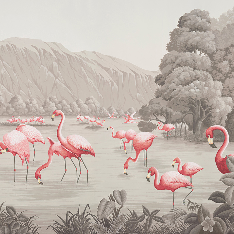 Обои ручная роспись Flamingos Flamingo on Eau Forte scenic paper Обои ручная роспись Flamingos Flamingo on Eau Forte scenic paper в Рязани | Loft Concept