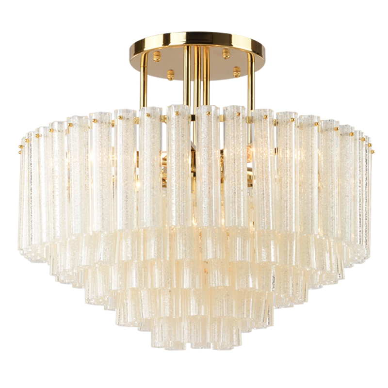 Люстра потолочная на штанге Textured Glass Chandelier Золотой Прозрачное Стекло Люстра потолочная на штанге Textured Glass Chandelier Золотой Прозрачное Стекло в Рязани | Loft Concept
