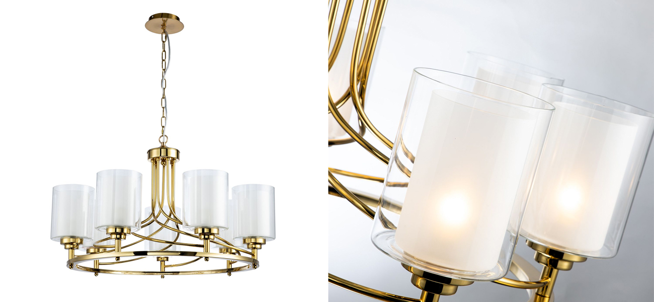 Люстра с двойными плафономи Gold Helix 7 ламп - фото №1