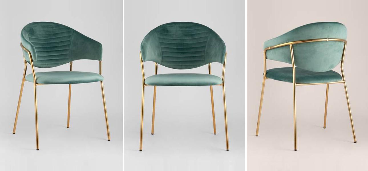 Стул Alexis Chair Велюр Мятный цвет Золотые ножки - фото