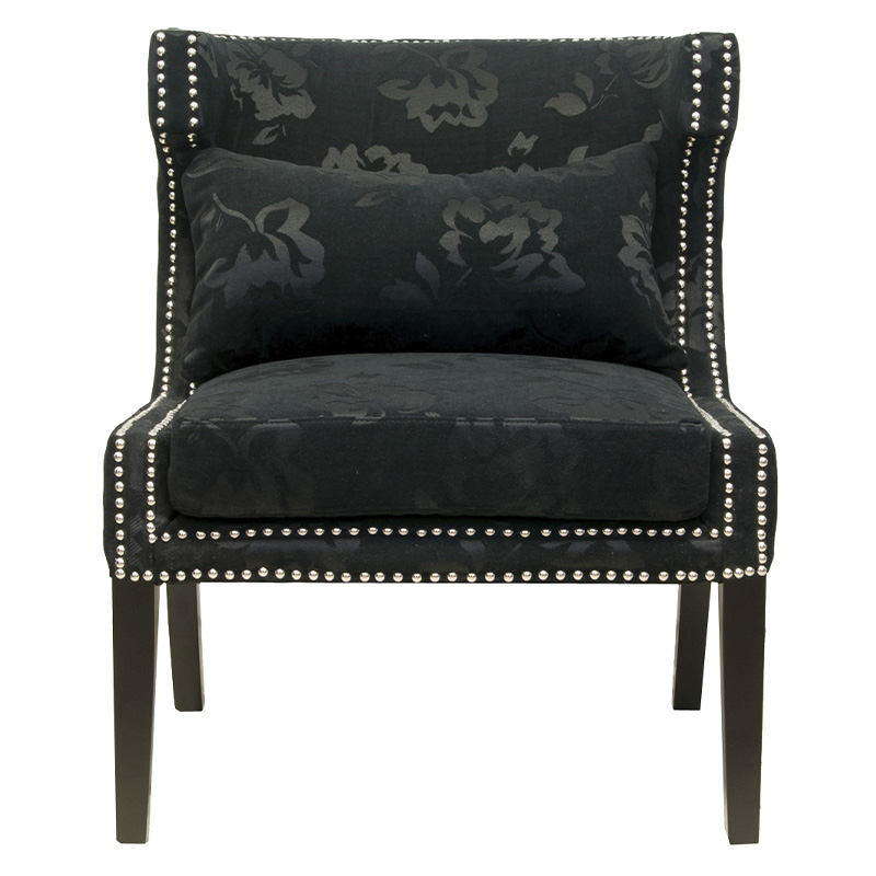Полукресло с мягкой обивкой из жаккарда на 4-х ножках из массива березы Baroque Armchair black Черный Полукресло с мягкой обивкой из жаккарда на 4-х ножках из массива березы Baroque Armchair black Черный в Рязани | Loft Concept