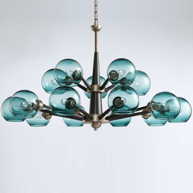 Люстра Thalia chandelier Blue glass 15 Золотой Светло-голубой Черный Люстра Thalia chandelier Blue glass 15 Золотой Светло-голубой Черный в Рязани | Loft Concept