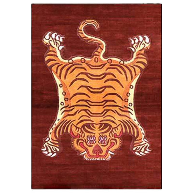 Ковер Тибетский Тигр Tibetan Tiger Rug Red Красный Оранжевый в Рязани | Loft Concept 