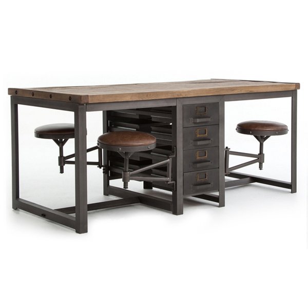 Большой рабочий стол Rupert Work Table Rustic Дуб темный Графит Большой рабочий стол Rupert Work Table Rustic Дуб темный Графит в Рязани | Loft Concept