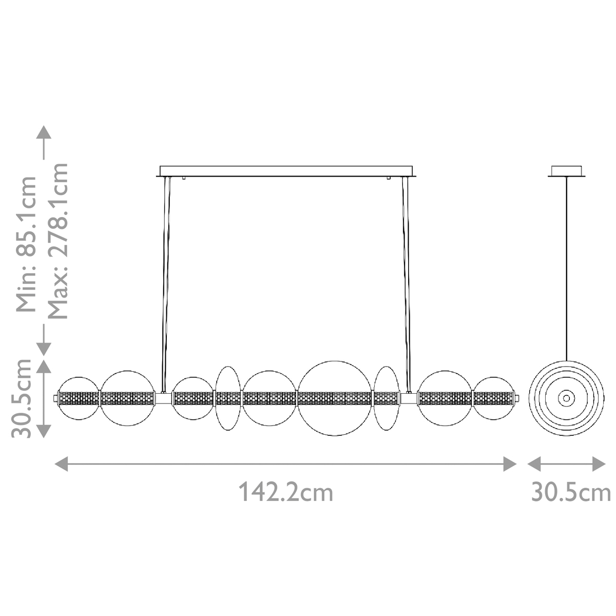 Подвесной светильник линейный с прозрачными стеклянными шарами разного диаметра Eurofase в Рязани