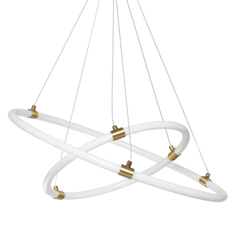 Люстра подвесная с двумя пересекающимися белыми светодиоидными кольцами Luke Lampco Tracer Lamp Белый Золотой в Рязани | Loft Concept 