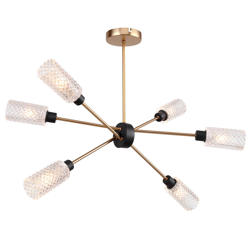 Светильник Sputnik Chandelier six cylinders Черный Латунь Янтарь (Amber) Светильник Sputnik Chandelier six cylinders Черный Латунь Янтарь (Amber) в Рязани | Loft Concept