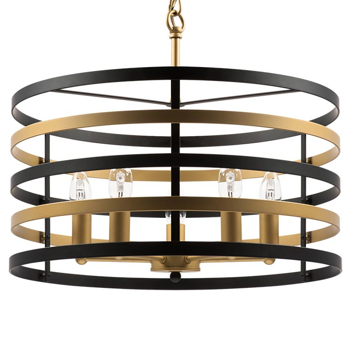 Люстра Gold Stripes Chandelier 5 Черный Золотой в Рязани | Loft Concept 
