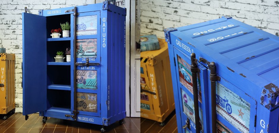 Синяя тумбочка контейнер Blue chest of drawers vintage Sea Container Синяя тумбочка контейнер Blue chest of drawers vintage Sea Container - Loft-Concept в Рязани