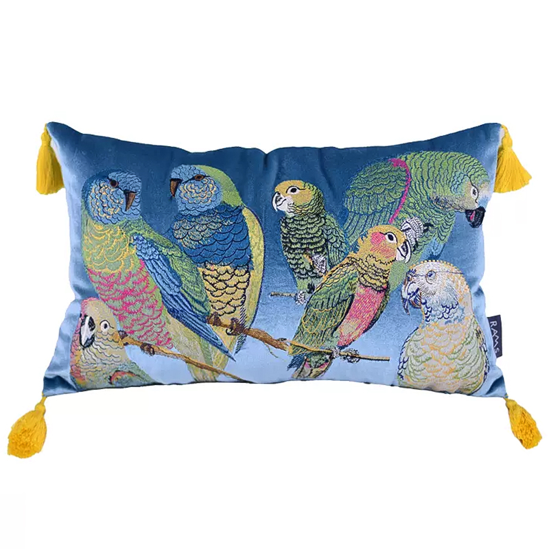 Декоративная подушка с вышивкой Embroidery Parrots Long Pillow Blue Голубой Мульти Декоративная подушка с вышивкой Embroidery Parrots Long Pillow Blue Голубой Мульти в Рязани | Loft Concept