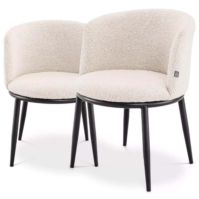Комплект из двух стульев Eichholtz Dining Chair Filmore Set of 2 Boucle Cream Молочный Черный Комплект из двух стульев Eichholtz Dining Chair Filmore Set of 2 Boucle Cream Молочный Черный в Рязани | Loft Concept