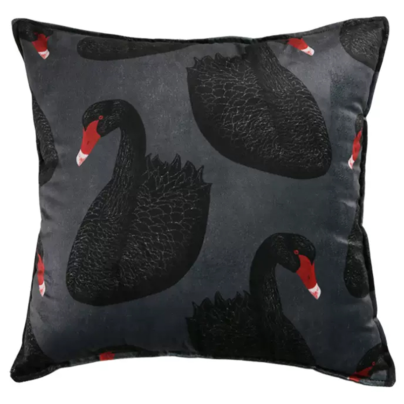 Декоративная подушка Black Swans Cushion Черная Черный Серый Красный Декоративная подушка Black Swans Cushion Черная Черный Серый Красный в Рязани | Loft Concept
