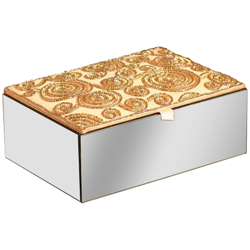 Шкатулка с вышивкой из бисера Spiral Ornament Beads Embroidery Mirror Box Золотой Зеркало в Рязани | Loft Concept 