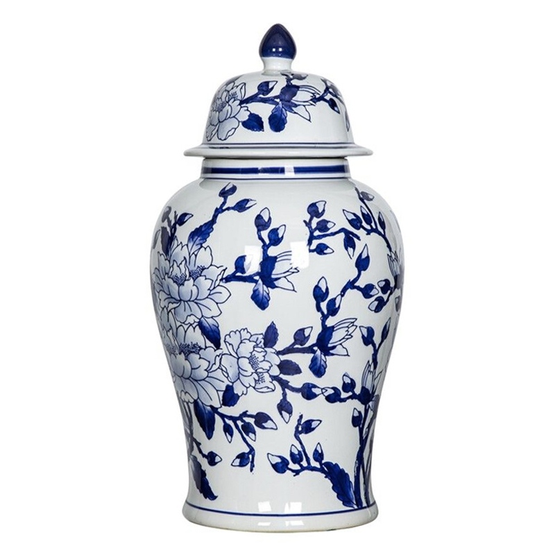 Ваза с крышкой и синим цветочным узором Blue & White Ornament Белый Синий Ваза с крышкой и синим цветочным узором Blue & White Ornament Белый Синий в Рязани | Loft Concept