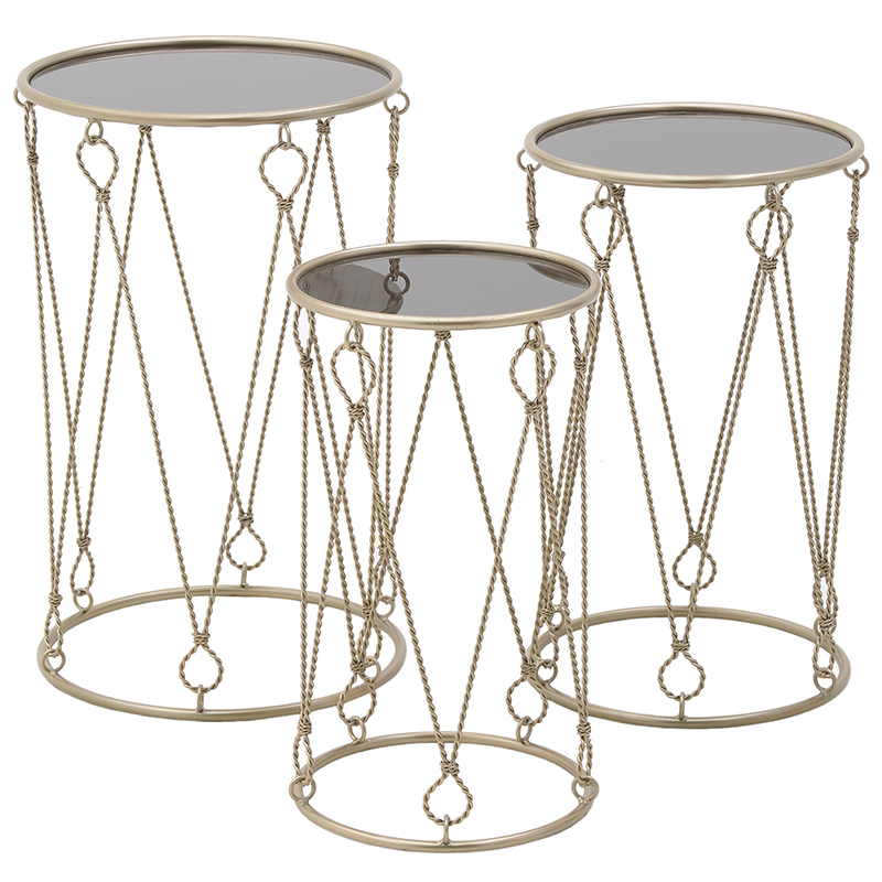 Комплект из 3-х приставных столов Metal Rope Side Tables Золотой Комплект из 3-х приставных столов Metal Rope Side Tables Золотой в Рязани | Loft Concept
