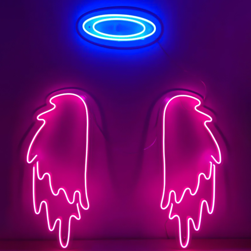 Неоновая настенная лампа Pink Wings Neon Wall Lamp Розовый Синий Неоновая настенная лампа Pink Wings Neon Wall Lamp Розовый Синий в Рязани | Loft Concept