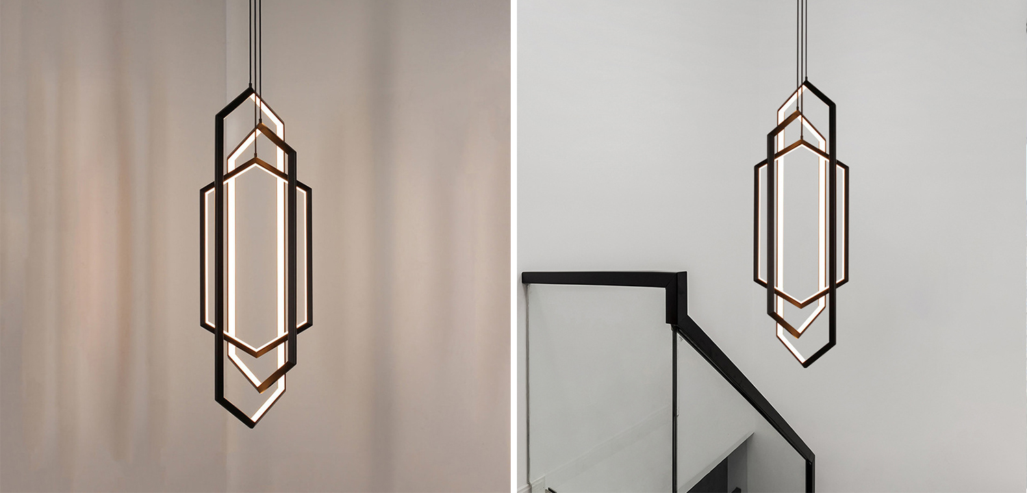 Дизайнерский Подвесной Светильник ORBIS Hexagon Geometric Modern Chandelier Studio Endo Black - фото