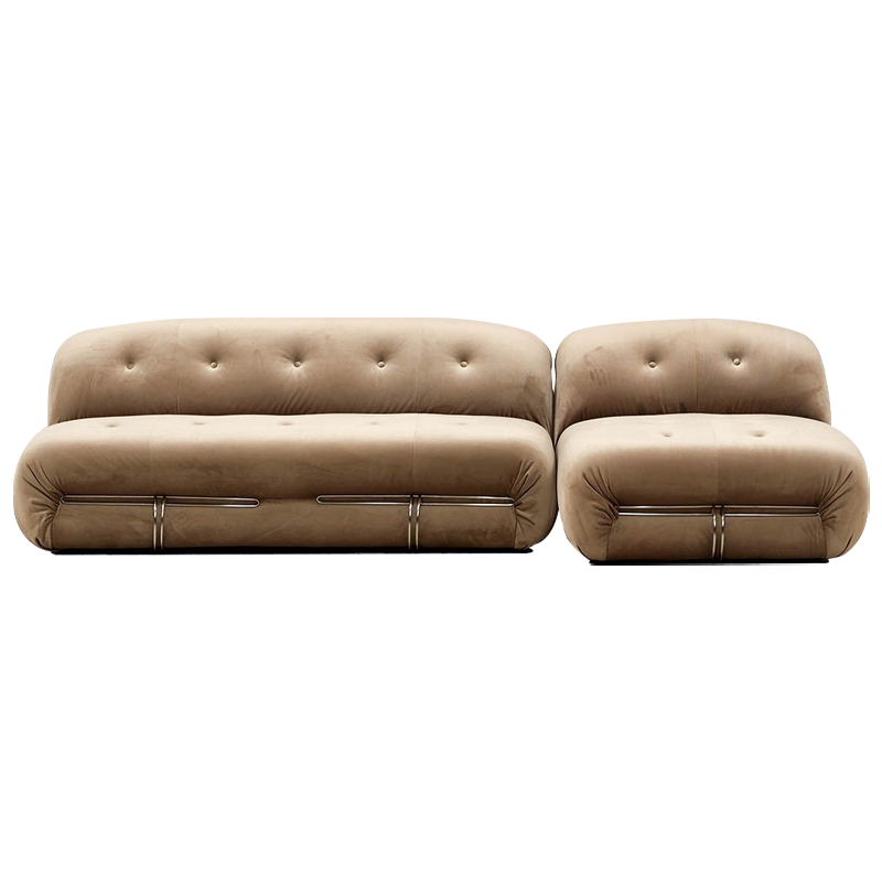 Дизайнерский угловой диван с велюровой светло-коричневой обивкой Fosse Sofa Песочный Дизайнерский угловой диван с велюровой светло-коричневой обивкой Fosse Sofa Песочный в Рязани | Loft Concept