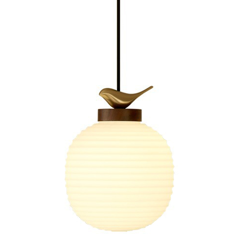 Светильник с птичкой Bird On a Lantern Hanging Lamp Коричневый Белое матовое стекло Латунь в Рязани | Loft Concept 