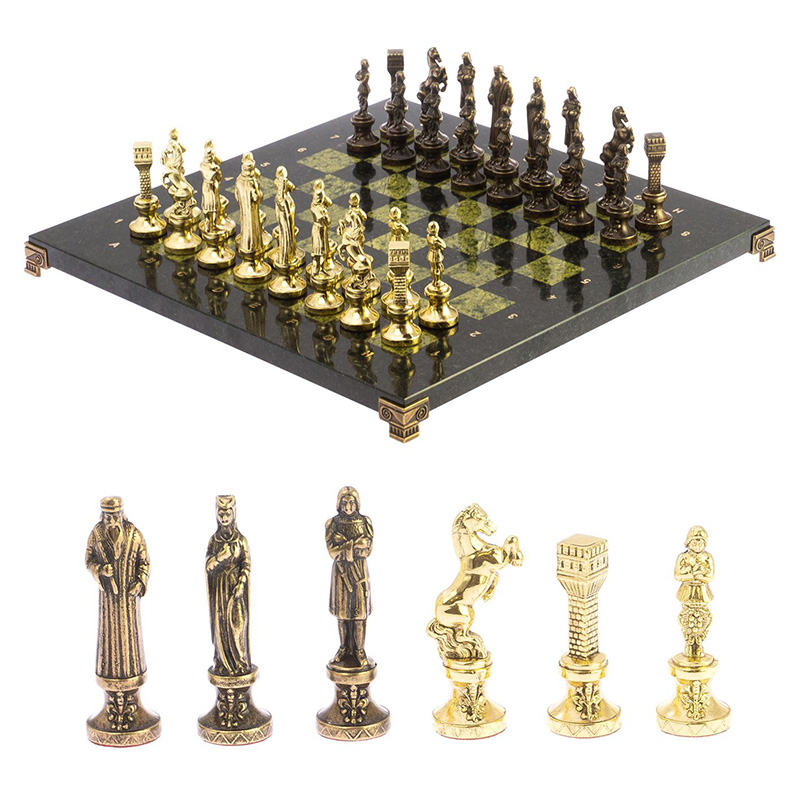 Шахматы Ренессанс из бронзы с доской из натурального камня Змеевик Decorative Thematic Chess Золотой Бронза Черный Зеленый Шахматы Ренессанс из бронзы с доской из натурального камня Змеевик Decorative Thematic Chess Золотой Бронза Черный Зеленый в Рязани | Loft Concept