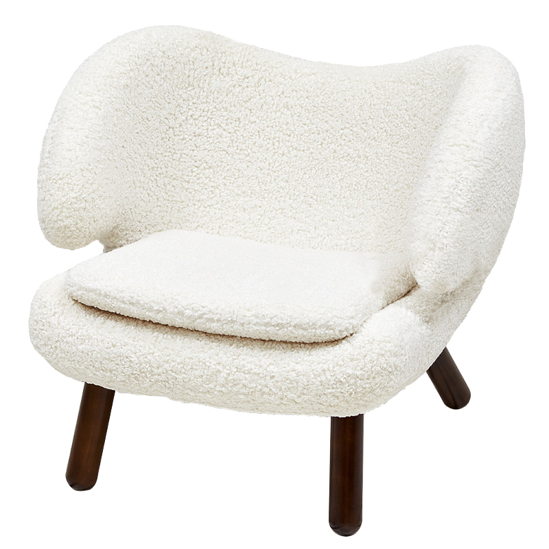 Кресло из белой ткани букле с ножками из массива ясеня Boucle Caldwell White Armchair Белый Коричневый Кресло из белой ткани букле с ножками из массива ясеня Boucle Caldwell White Armchair Белый Коричневый в Рязани | Loft Concept