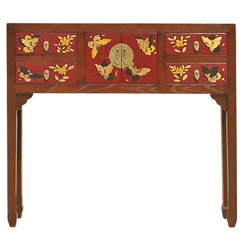 Коричневая консоль из массива сосны в Китайском стиле с красными ящиками Wood Console Chinese Коричневый Красный Коричневая консоль из массива сосны в Китайском стиле с красными ящиками Wood Console Chinese Коричневый Красный в Рязани | Loft Concept