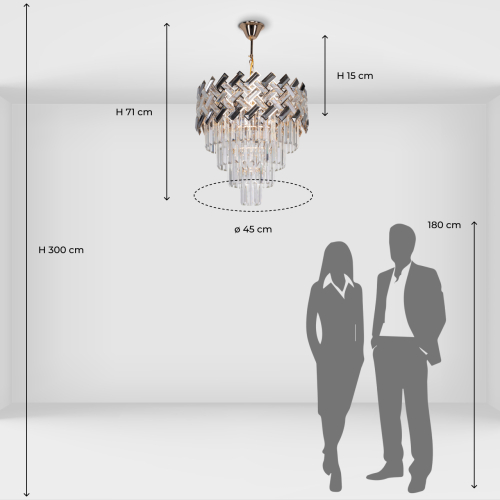 Люстра многоярусная с переплетенными металлическими элементами черного и золотого цвета и прозрачными хрустальными подвесками Empire Chandelier Crystal в Рязани