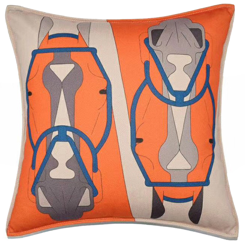 Декоративная подушка Hermes Horse 27 Оранжевый Бежево-серый Синий Декоративная подушка Hermes Horse 27 Оранжевый Бежево-серый Синий в Рязани | Loft Concept