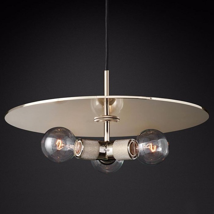 Люстра RH Utilitaire Disk Triple Pendant Silver Никель Прозрачное Стекло Люстра RH Utilitaire Disk Triple Pendant Silver Никель Прозрачное Стекло в Рязани | Loft Concept