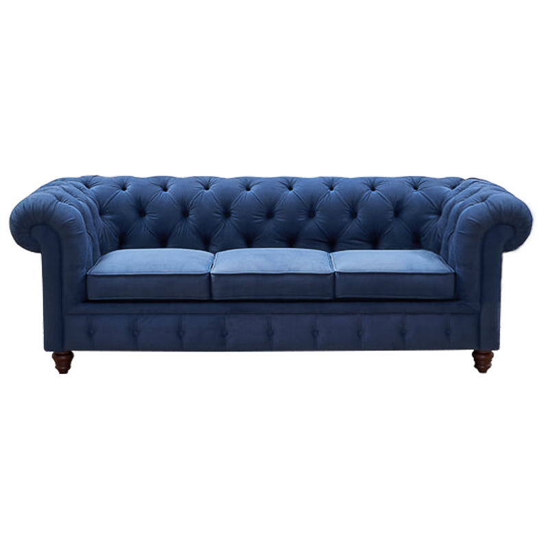 Диван Mini Kensington Sofa triple blue velor Сапфирово-синий Коричневый Диван Mini Kensington Sofa triple blue velor Сапфирово-синий Коричневый в Рязани | Loft Concept