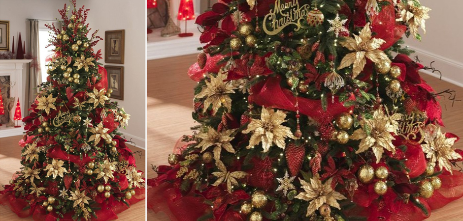 Дизайнерская Елка с Красным и Золотым новогодним декором Christmas Tree Golden Flowers Дизайнерская Елка с Красным и Золотым новогодним декором Christmas Tree Golden Flowers - Loft-Concept в Рязани