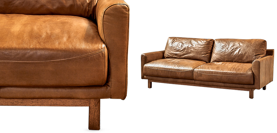 Диван Caramel Leather & Wood Triple Sofa Диван Caramel Leather & Wood Triple Sofa - Loft-Concept в Рязани