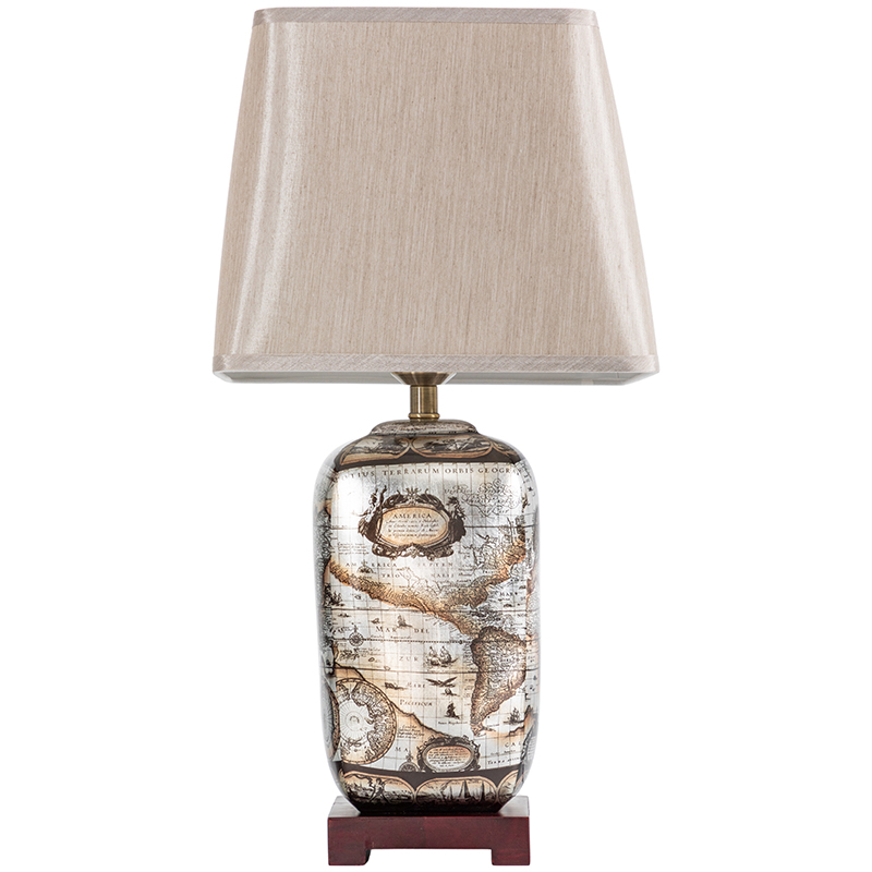 Настольная лампа Vintage World Map Lampshade Серый Коричневый Бежевый Настольная лампа Vintage World Map Lampshade Серый Коричневый Бежевый в Рязани | Loft Concept
