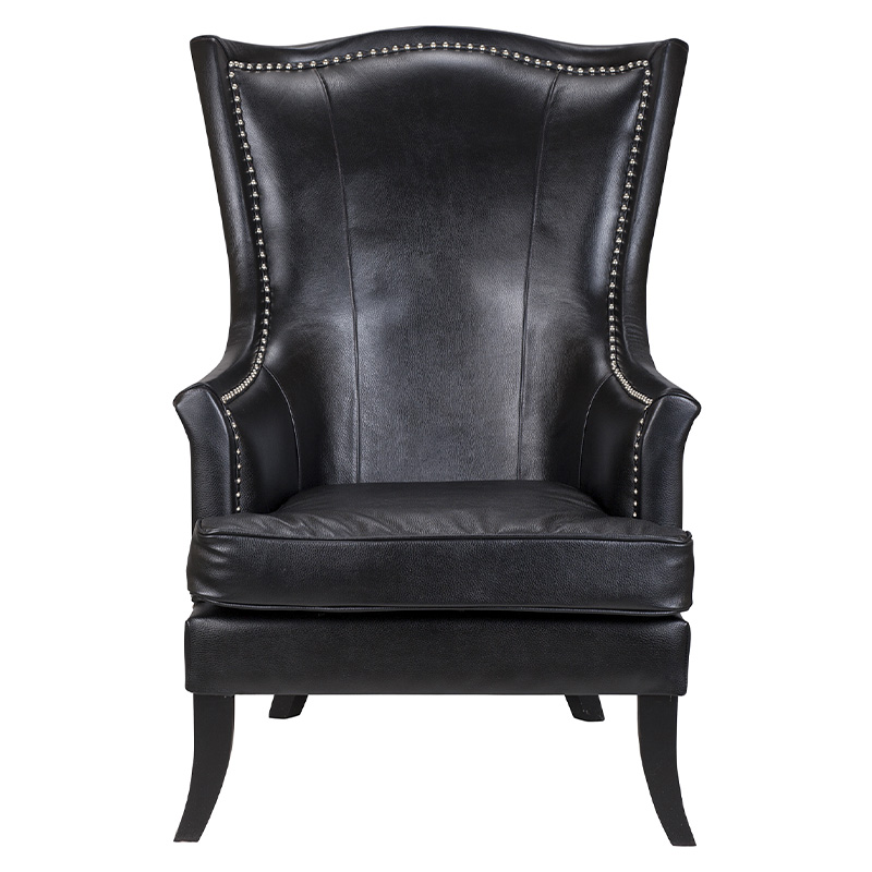 Кресло из натуральной кожи на 4-х деревянных ножках из массива бука Daniel Leather Armchair black Черный в Рязани | Loft Concept 