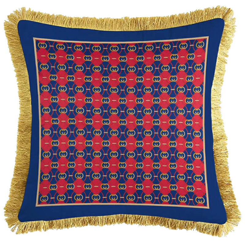Декоративная подушка Cтиль Gucci Pattern Red Blue Синий Красный Золотой Декоративная подушка Cтиль Gucci Pattern Red Blue Синий Красный Золотой в Рязани | Loft Concept