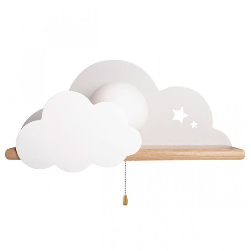 Бра с деревянной полкой белое Облако Wall Lamp White Cloud Белый Древесина Бра с деревянной полкой белое Облако Wall Lamp White Cloud Белый Древесина в Рязани | Loft Concept