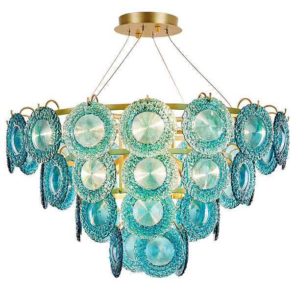 Люстра Blue Glass disk Chandelier Золотой Голубой Люстра Blue Glass disk Chandelier Золотой Голубой в Рязани | Loft Concept