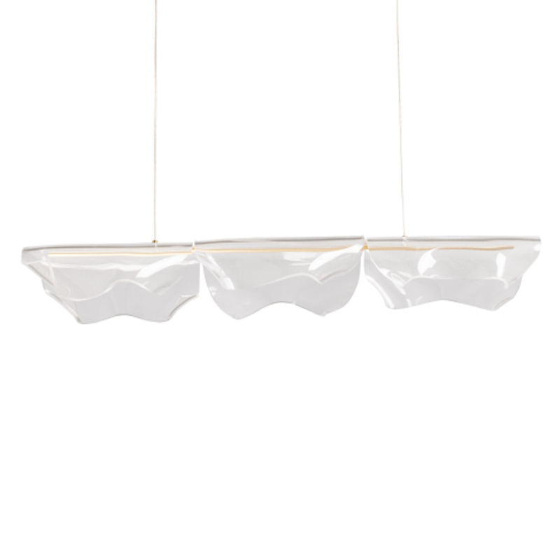 Люстра линейная с 3-мя белыми волнистыми плафонами Wave Line Золотой Прозрачный в Рязани | Loft Concept 