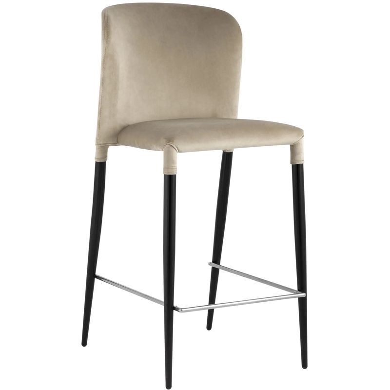Барный Стул Lori Chair Бежевый Велюр Бежевый Черный в Рязани | Loft Concept 