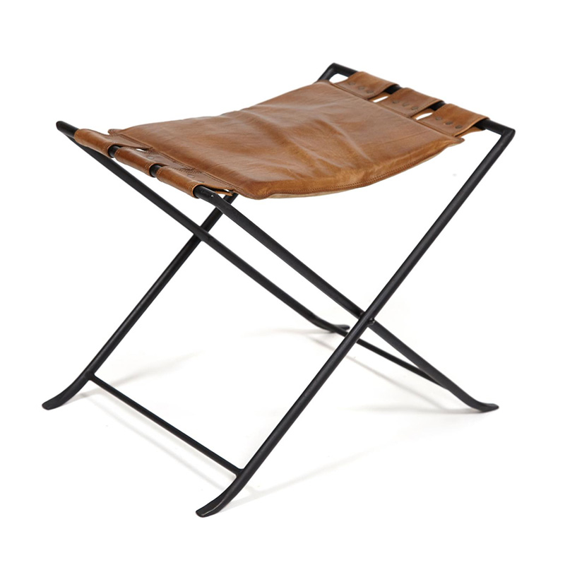 Табурет из кожи буйвола Industrial leather folding stool Коричневый Черный Табурет из кожи буйвола Industrial leather folding stool Коричневый Черный в Рязани | Loft Concept
