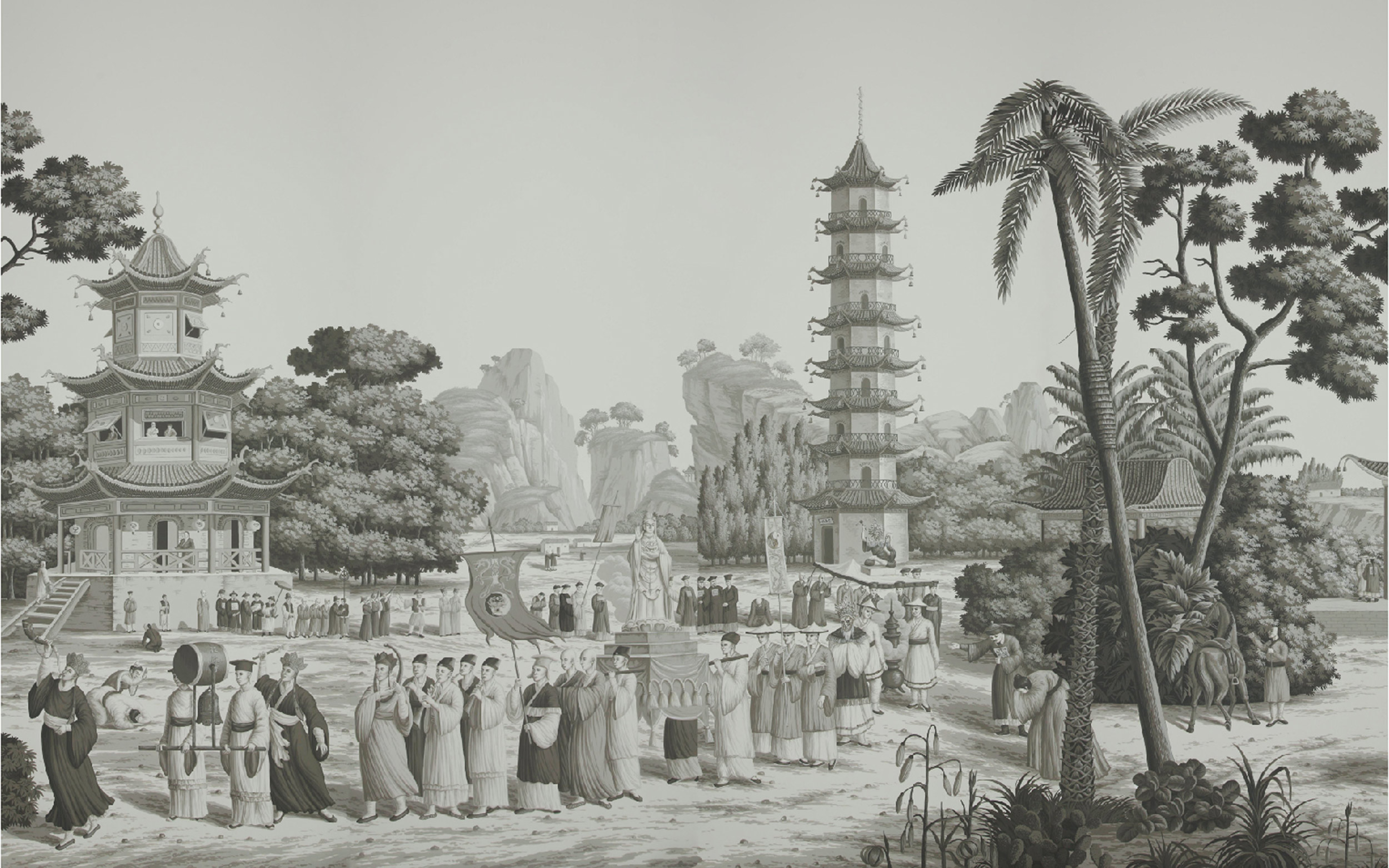 Обои ручная роспись Procession Chinoise Eau Forte on scenic paper Обои ручная роспись Procession Chinoise Eau Forte on scenic paper - постер Loft-Concept в Рязани