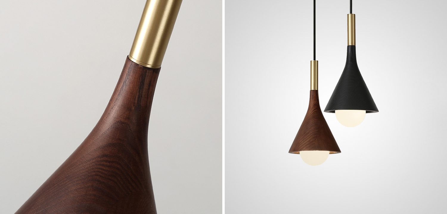 Подвесной светильник с деревянным корпусом конусообразной формы TAPIO Walnut - фото