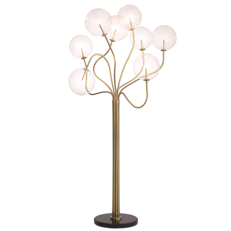 Торшер Eichholtz Floor Lamp Elon Латунь Античная полированная Прозрачное Стекло Черный Мрамор Nero Торшер Eichholtz Floor Lamp Elon Латунь Античная полированная Прозрачное Стекло Черный Мрамор Nero в Рязани | Loft Concept