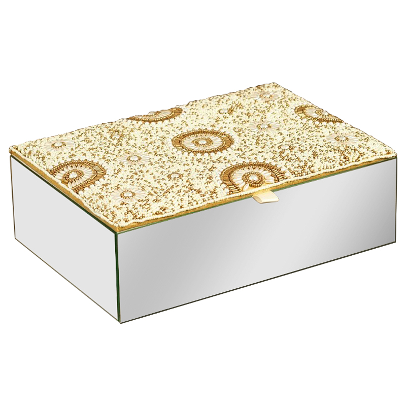 Шкатулка с вышивкой из бисера Araceli Beads Embroidery Mirror Box Бежевый Золотой Зеркало Шкатулка с вышивкой из бисера Araceli Beads Embroidery Mirror Box Бежевый Золотой Зеркало в Рязани | Loft Concept