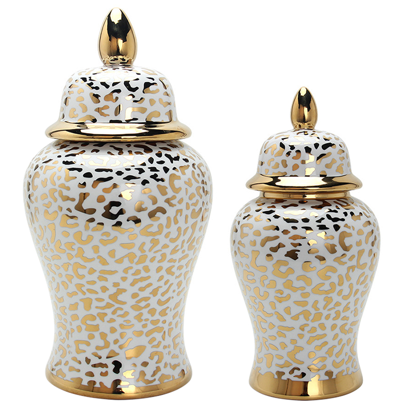 Ваза с крышкой Leopard Print Gold Vase Белый Глянцевое золото Ваза с крышкой Leopard Print Gold Vase Белый Глянцевое золото в Рязани | Loft Concept