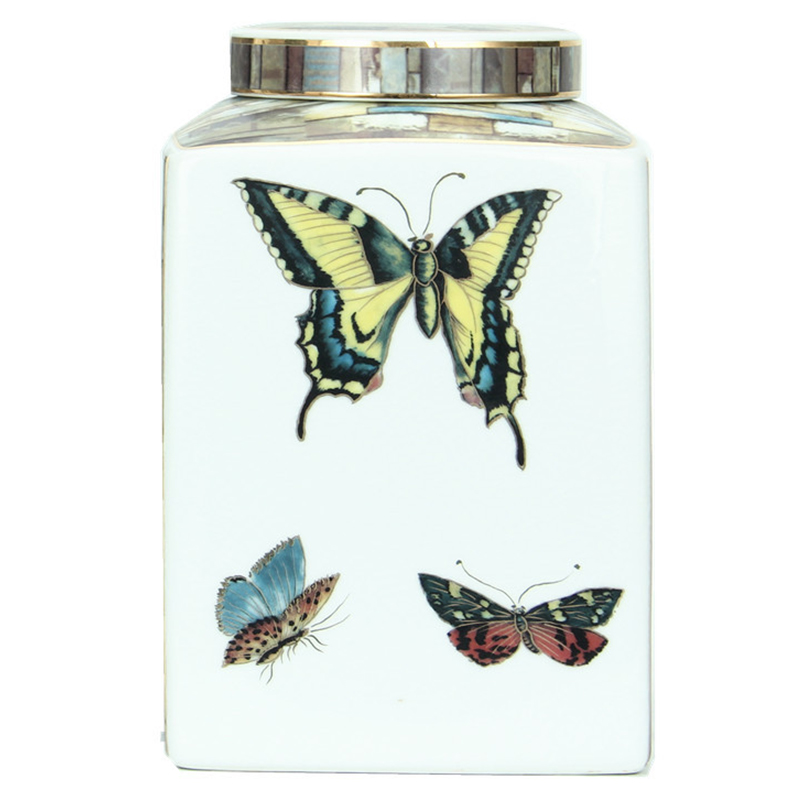 Ваза с крышкой Ceramic Flowers and Butterflies Small Vase Мульти Белый Ваза с крышкой Ceramic Flowers and Butterflies Small Vase Мульти Белый в Рязани | Loft Concept