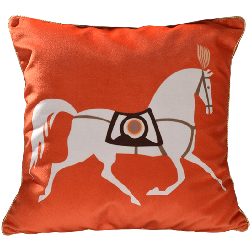 Декоративная подушка Hermes Horse 79 Оранжевый Белый Коричневый Декоративная подушка Hermes Horse 79 Оранжевый Белый Коричневый в Рязани | Loft Concept
