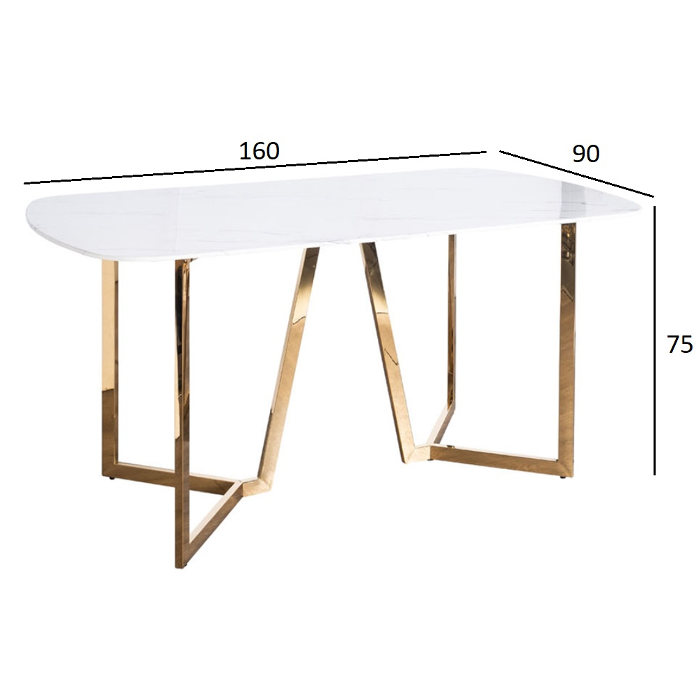 Стол обеденный белый с золотыми глянцевыми ножками Laconic White Table Стол обеденный белый с золотыми глянцевыми ножками Laconic White Table в Рязани
